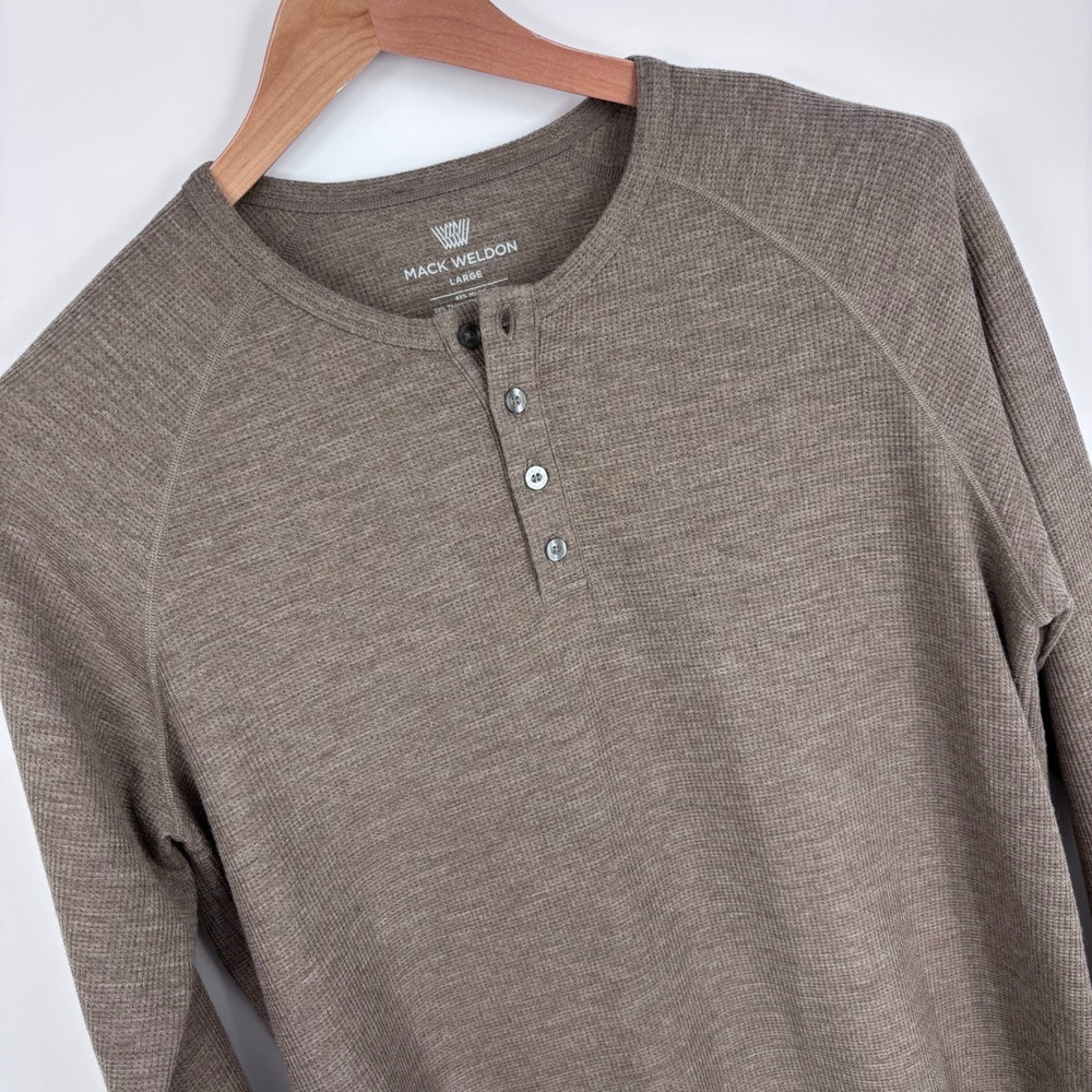 Mack Weldon Warmknit Henley Shirt Mens L Brown Waffle Thermal Base Layer Hiking